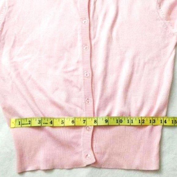 Rayon Blend Light Pink Cardigan Clear Button Up Round Neck Long Sleeves Sheen M - Picture 13 of 13